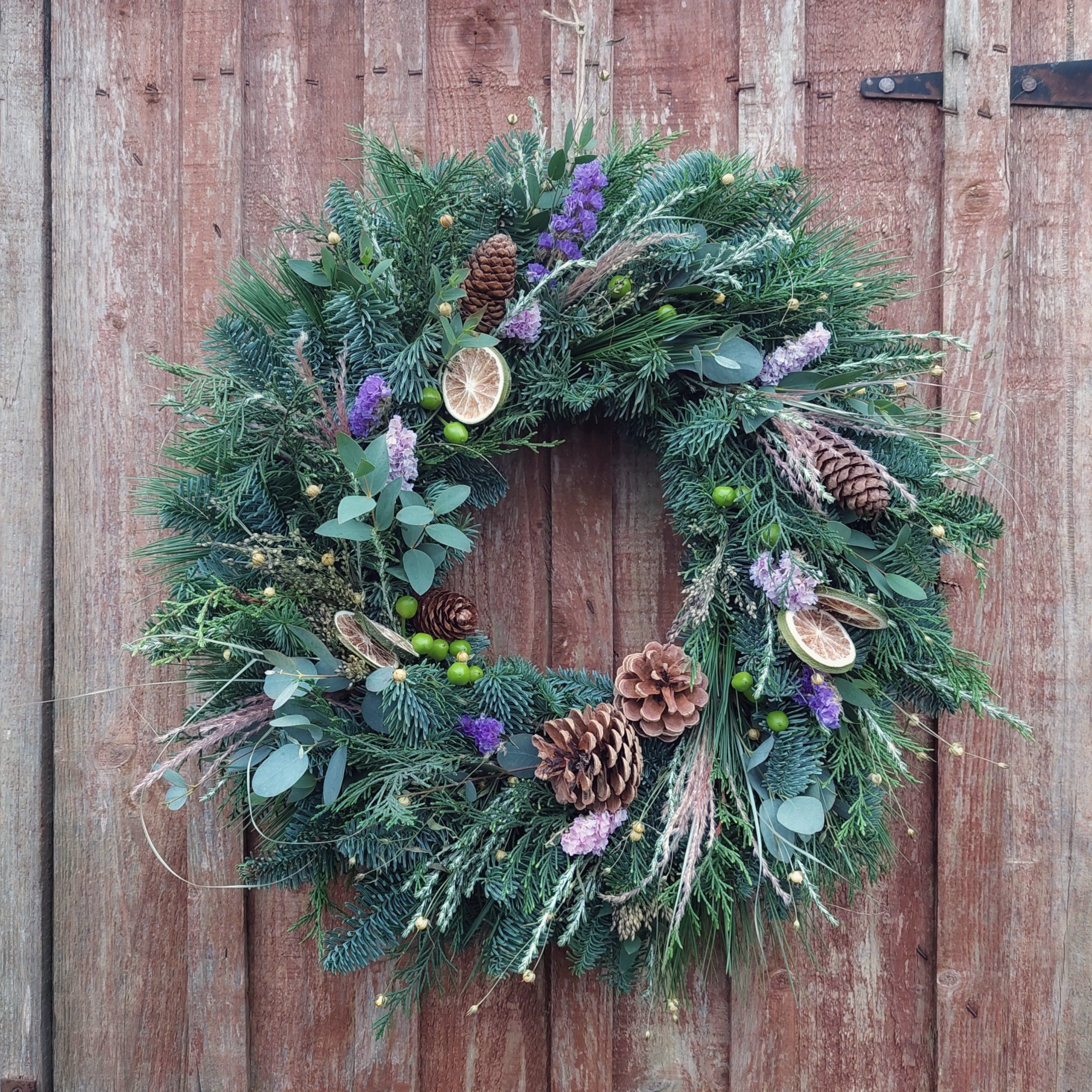 Winter wreath purple green full