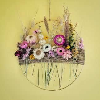 Dried flower wall hoop in pink shades - SOLD