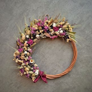 Willow wreath with pink and blue