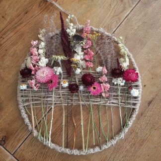 30cm Jute meadow hoop burgundy and pink