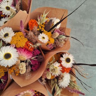 Dried flower posy pink and orange
