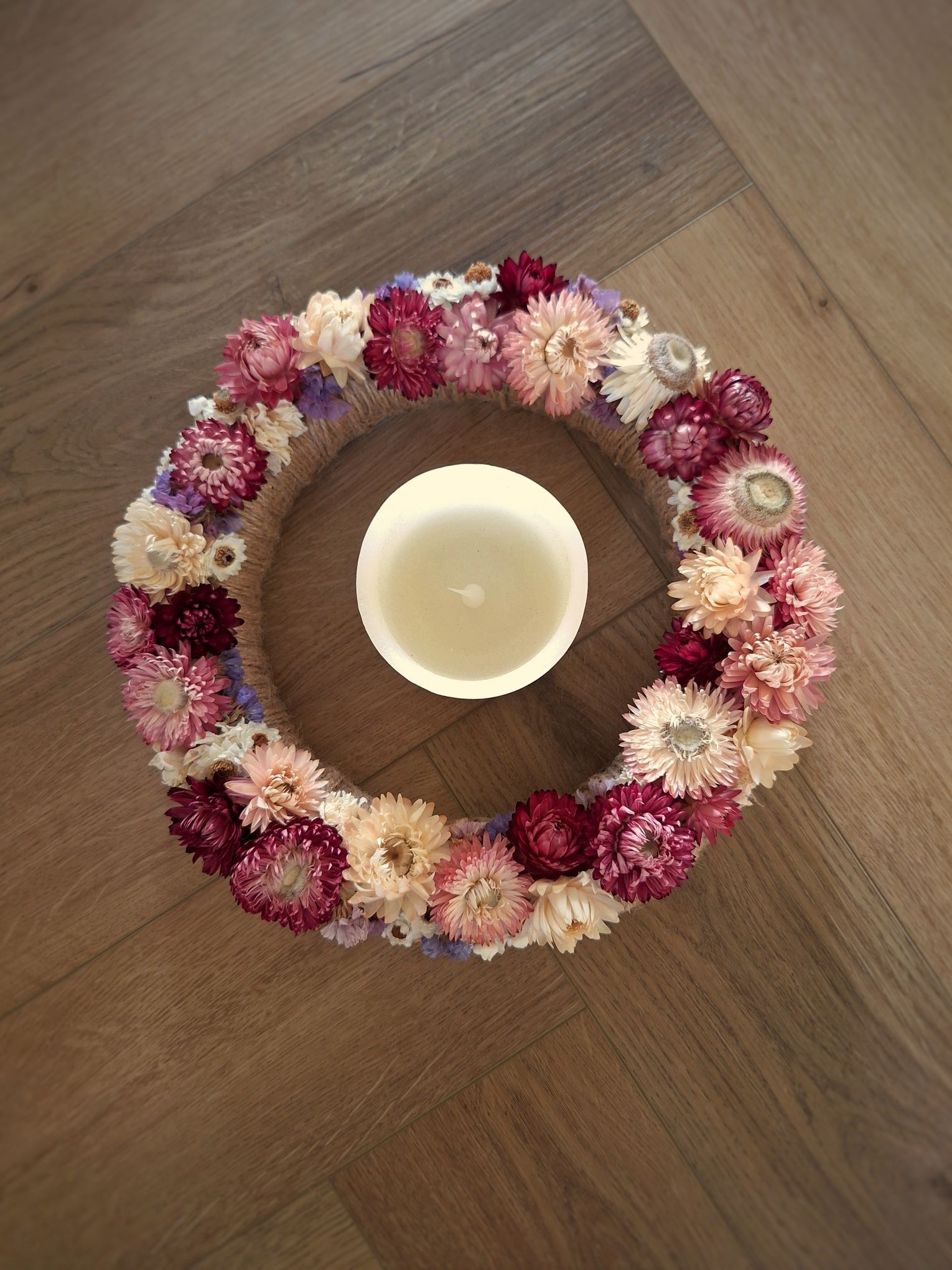 Candle wreath pinks overhead