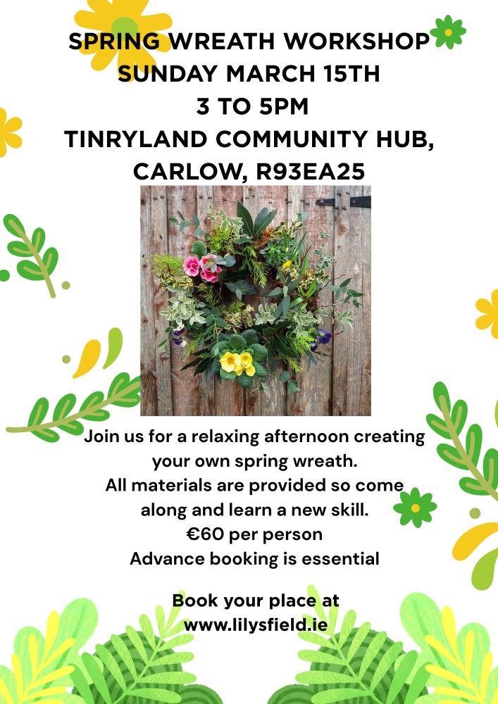 Spring wreath workshop poster with time