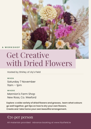 Mannions Dried Flower workshop 7th November 2026